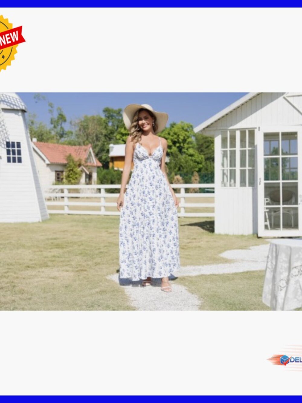Summer Floral Maxi Dress Spaghetti Straps V Neck Backless Flowy Beach - Picture 6 of 6